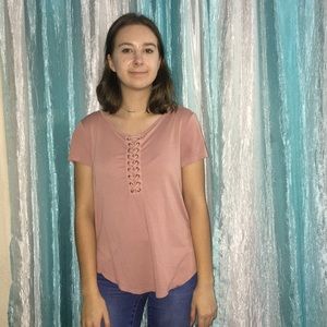 Pink Lace Down Shirt